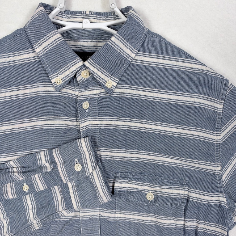 J.Crew Mens Blue White Striped Cotton Long Sleeve Popover Shirt A0417 Size S